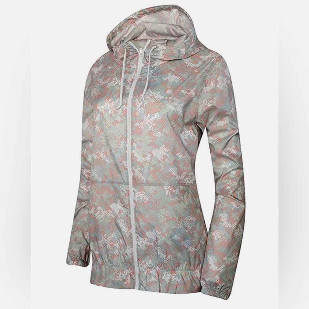 Columbia Women's Morning View Windbreaker Hooded Printed Vintage Pink Jacket